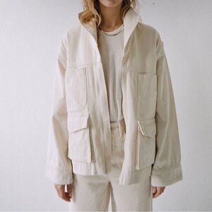 James Street Co. Cargo Denim Jacket Natural Size Small